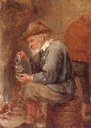 unknow artist An old man sitting by the fire,pouring with into a roemer oil on canvas